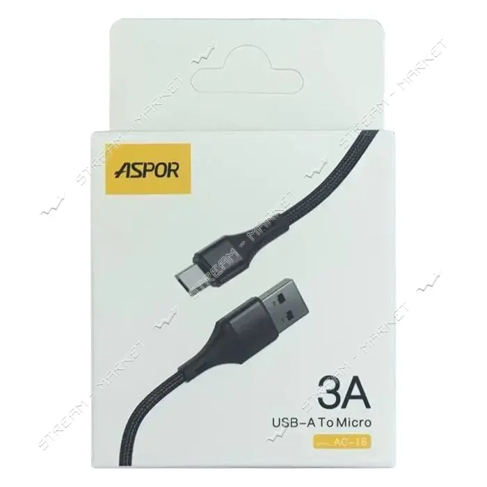 Кабель Aspor AC-16 Micro USB 3A/1м Textile FC черный