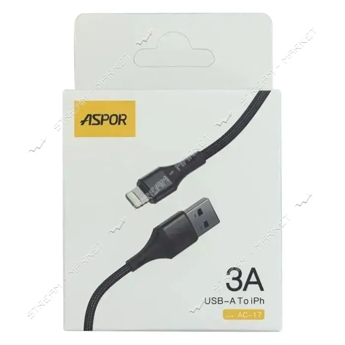 Кабель Aspor AC-17 Lightning 3А Textile 1м черный