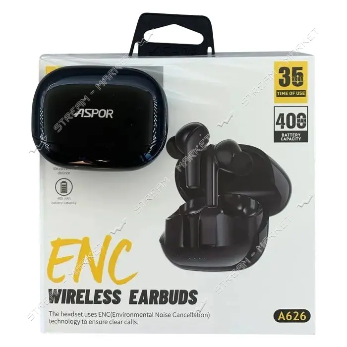 Bluetooth наушники Aspor A626 ENC Earbuds TWS черный                                                