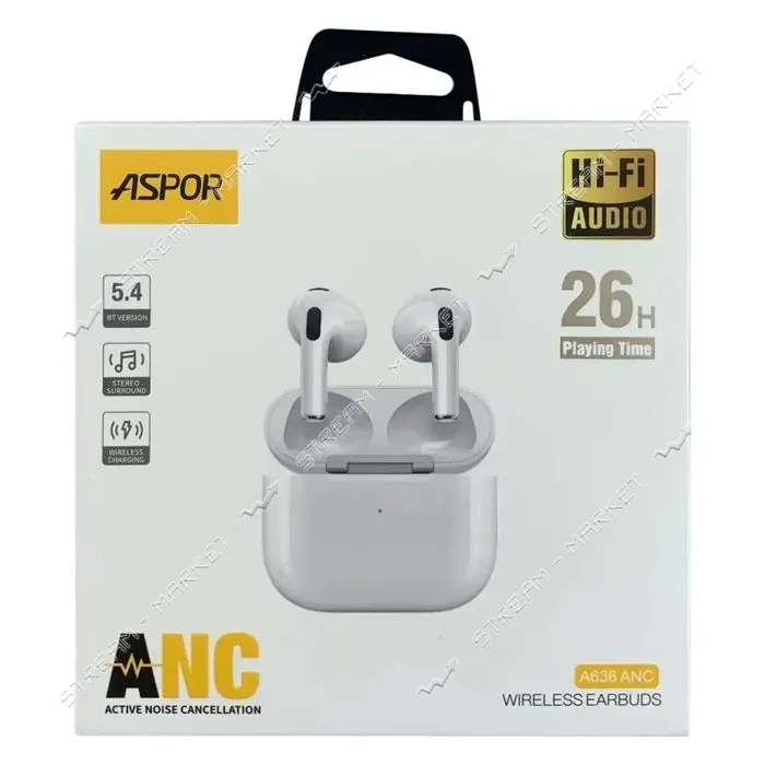 Bluetooth наушники Aspor A636 ANC Earbuds 4 generation белый                                        