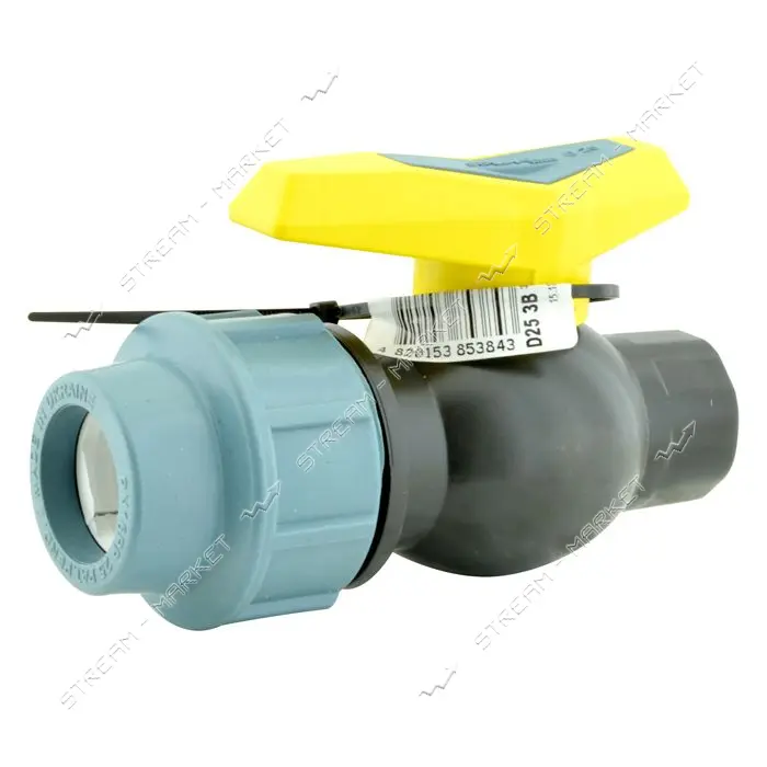 Кран шаровый цельнолитой ПНД STP D25 ЗВ 25х3/4" PP