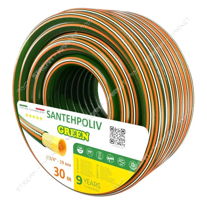Шланг для полива Santehpoliv трехслойный 3/4" 30м GREEN