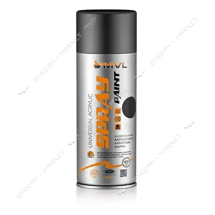 Аэрозольная краска-эмаль MVL Spray Paint 9005 400мл черная глянец                                   