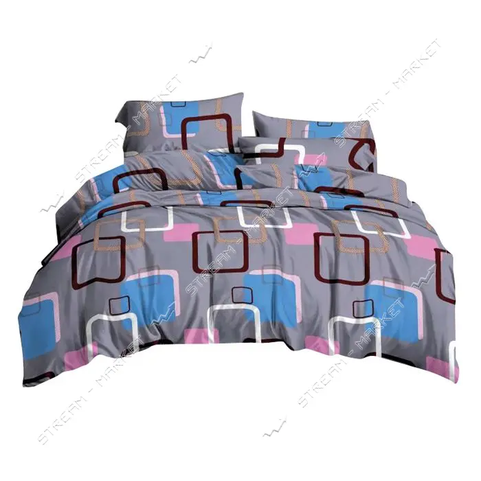 Постельное белье Textile House бязь 65 180х210см двухспальное квадраты голубой розовый              