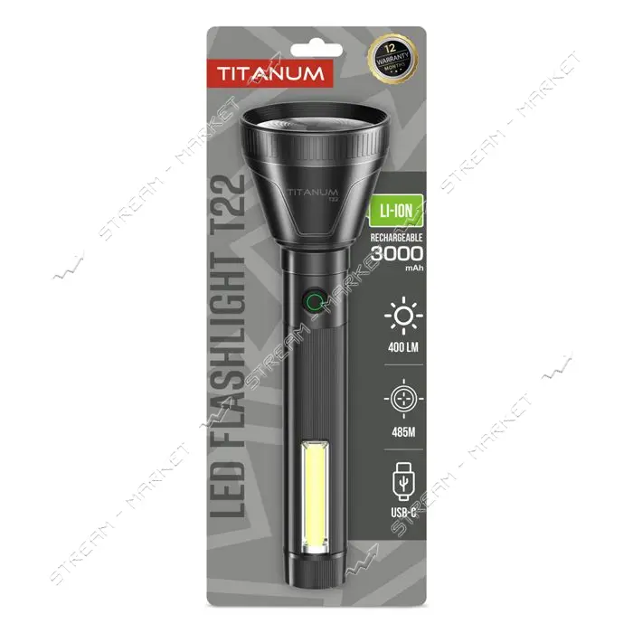 Портативный фонарик светодиодный Titanum TLF-T22 400Lm Black                                        