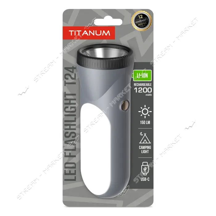 Портативный фонарик светодиодный Titanum TLF-T24 150Lm Gray                                         