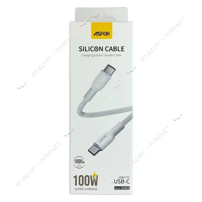 Кабель Aspor A083 Silicone Type-C to Type-C 100W 1м белый