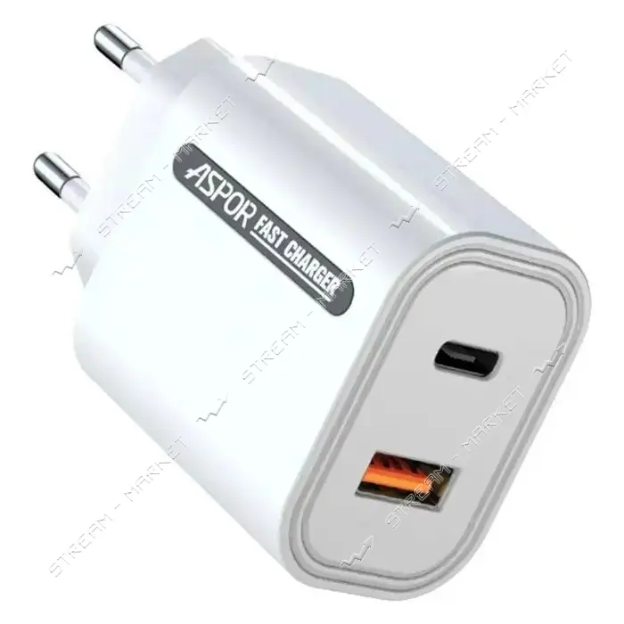 Сетевое зарядное устройство Aspor A806 FC USB/USB-C/33W белый
