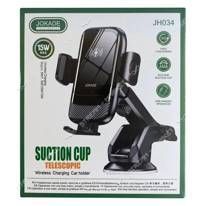 Автодержатель Jokade JH034 15W Wireless Charging черный