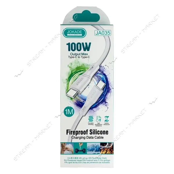 Кабель Jokade JA035 Type-C to Type-C 100W 1м Silicone белый                                         