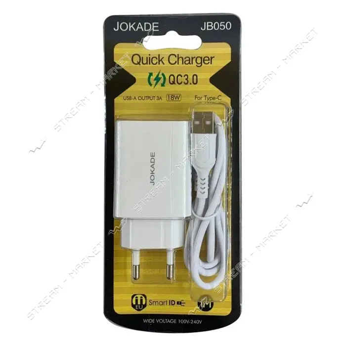 Сетевое зарядное устройство Jokade JB050 QC 3.0 18W USB-A плюс USB Type-C белый