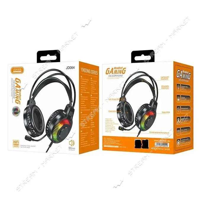Наушники Jokade проводные накладные с микрофоном JD053 RGB Colored черный                           