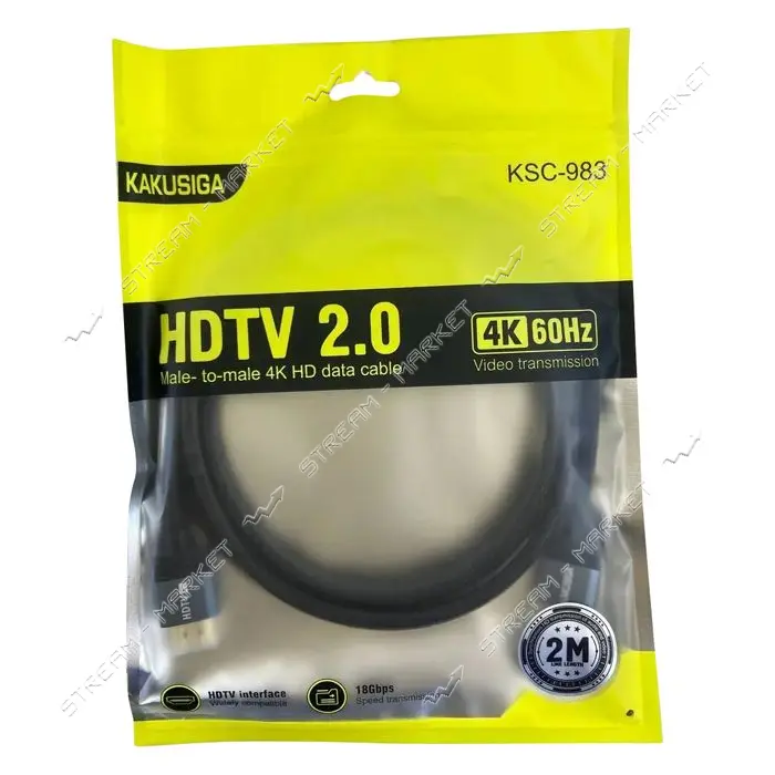Кабель Kakusiga HDMI-HDMI 4K KSC-983 HDTV 2.0 2m textile черный