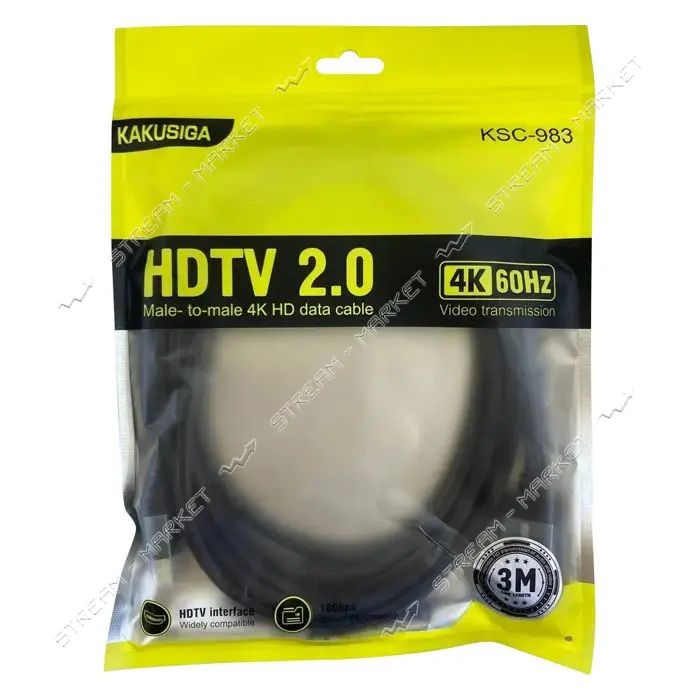 Кабель Kakusiga HDMI-HDMI 4K KSC-983 HDTV 2.0 3m textile черный