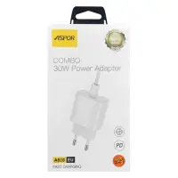 Сетевое зарядное устройство Aspor A810 USB-C/PD 30W плюс кабель Type-C to Lightning белый           