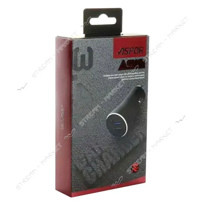 Автомобильное зарядное устройство для Aspor A918 metal блочок 2USB/3.4A LED черное