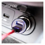 Автомобильное зарядное устройство для Aspor A918 metal блочок 2USB/3.4A LED черное