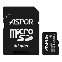 Карта памяти Aspor MicroSDHC 16GB UHS-I Class 10 плюс SD адаптер                                    
