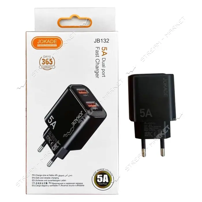 Сетевое зарядное устройство для Jokade JB132 2USB-A 5A FC черный                                    