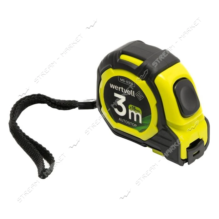 Рулетка Wertvoll MS-0316 3мх16мм 2 кнопки AUTOSTOP TPR покрытие