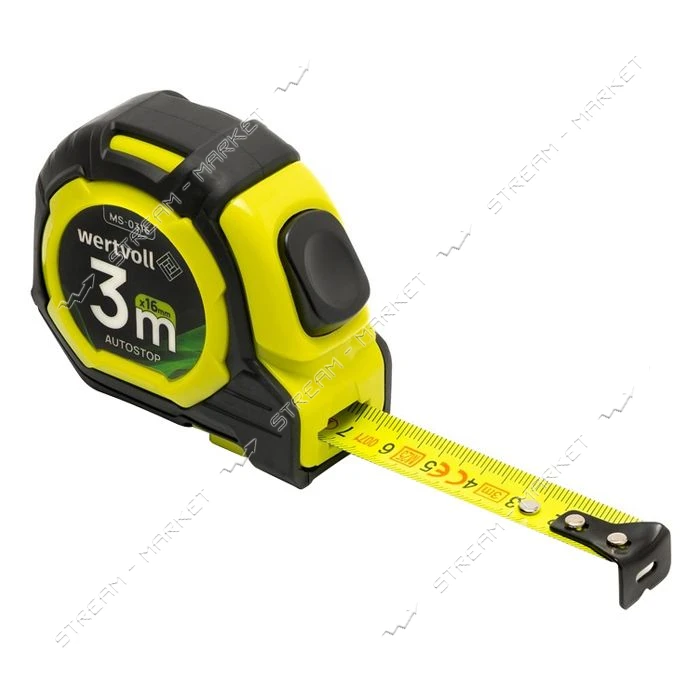 Рулетка Wertvoll MS-0316 3мх16мм 2 кнопки AUTOSTOP TPR покрытие