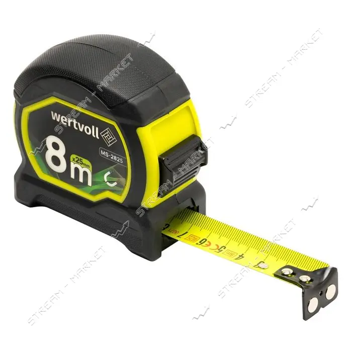 Рулетка с магнитами MasterTool MS-2825 8мх25мм фиксатор полотна TPR нейлоновое покрытие             