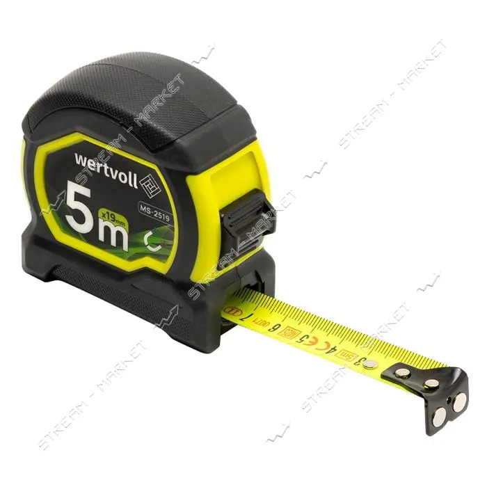 Рулетка с магнитами MasterTool MS-2519 5мх19мм фиксатор полотна TPR нейлоновое покрытие             