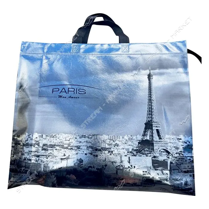 Эко-сумка на змейке ламинированная Paris 42х35х12см серебряная