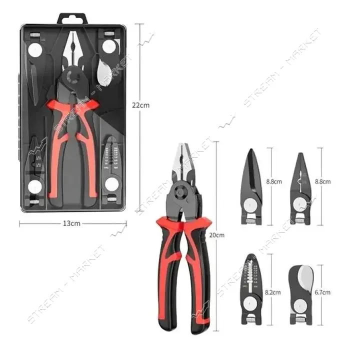 Плоскогубцы универсальные 5в1 с набором головок для работы с металлом