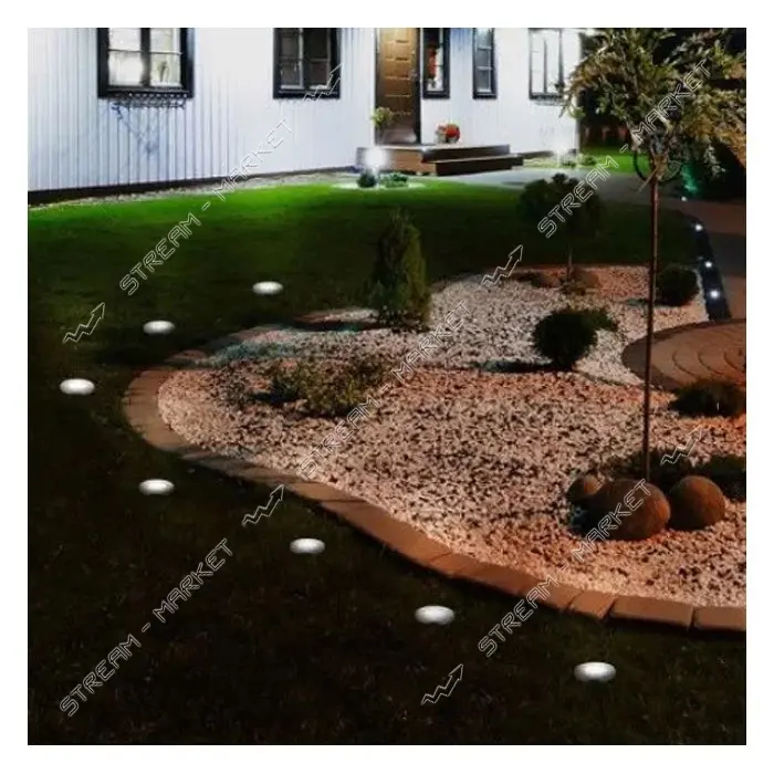 Садовый светильник на солнечной батарее с колышком 8 LED круглый корпус 4шт                         