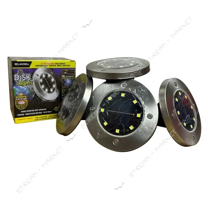 Садовый светильник на солнечной батарее с колышком 8 LED круглый корпус 4шт                         