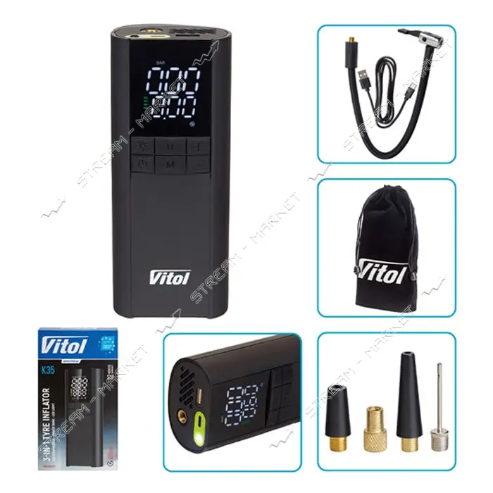 Компрессор Vitol K-35 3в1 /7.4V/29.6wh/8000mAh павербанк фонарь
