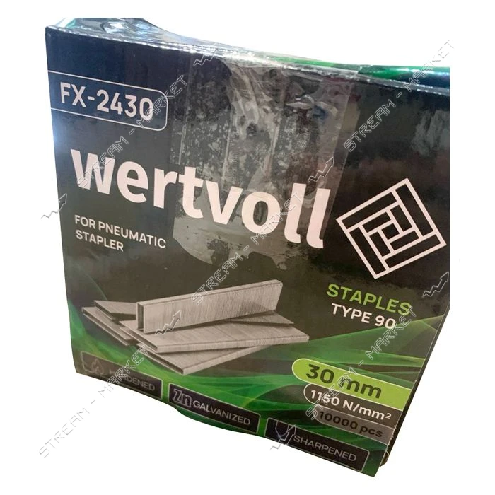 УЦІНКА! Скоби загартовані WERTVOLL FX-2430 для пневмостеплера тип 90 30мм/5.8х1.25 10000шт          