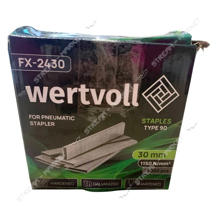 УЦІНКА! Скоби загартовані WERTVOLL FX-2430 для пневмостеплера тип 90 30мм/5.8х1.25 10000шт          