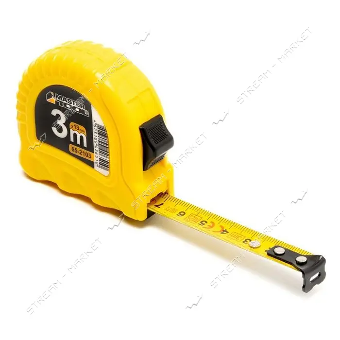 Рулетка MasterTool 65-2103 3мх13мм фиксатор полотна кнопка STOP противоскользящий крючок