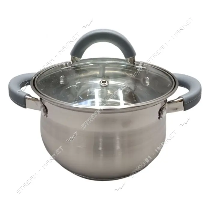 Кастрюля 1.3л нержавейка сфер стекл/кр ZB-1.3 CG GREY