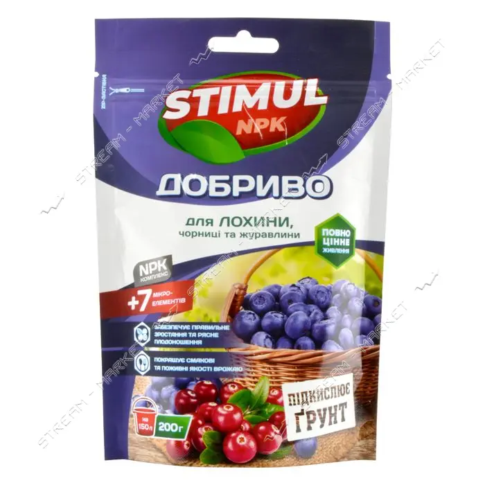Удобрение  кристалическое Stimul NPK для голубики черники и клюквы дой-пак 200г                     