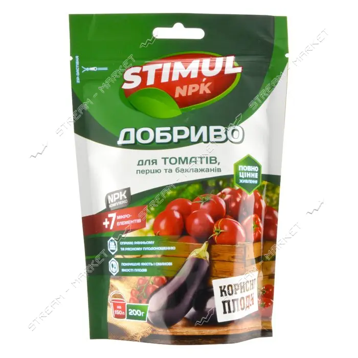 Удобрение комплексное Stimul NPK для томатов перца и баклажанов дой-пак 200г                        