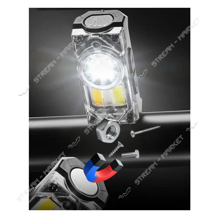 Фонарь налобный YY-19B-3SMD плюс 2COB белый желтый красный ЗУ Type-C Box Li-Ion аккум магнит