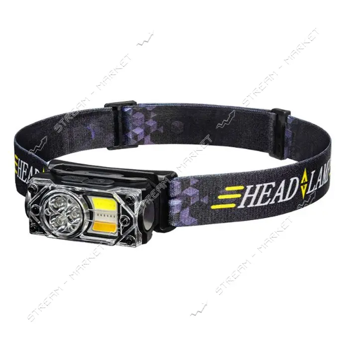 Фонарь налобный YY-19B-3SMD плюс 2COB белый желтый красный ЗУ Type-C Box Li-Ion аккум магнит