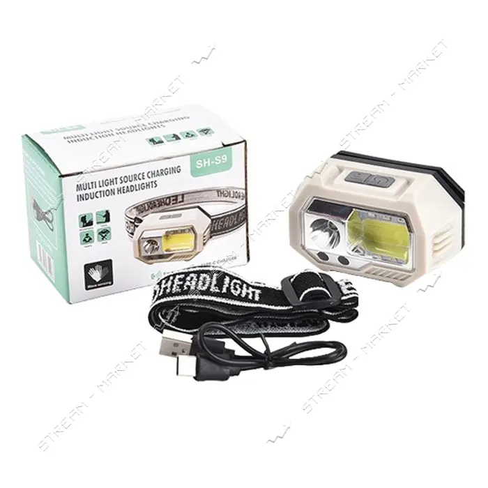 Фонарь налобный SH-S9-XPE плюс COB плюс 3SMD красный ЗУ Type-C Box встроенный аккумулятор