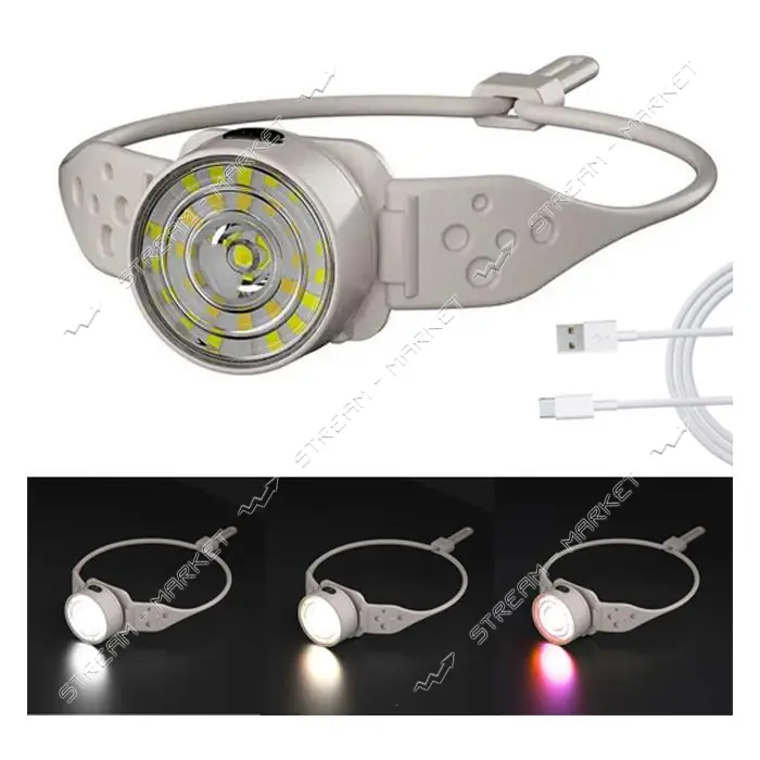 Фонарь налобный G25-XPG плюс 30SMD белый красный желтый синий ЗУ Type-C Box Li-Ion аккумуляторный