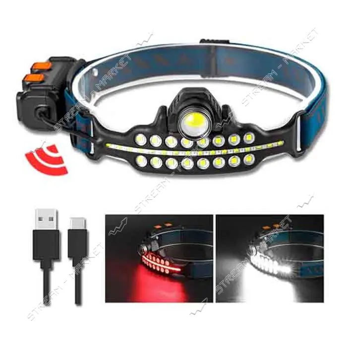 Фонарь налобный BL-W690-LTS плюс SMD белый красный ЗУ Type-C Li-Ion аккум zoom Box                  