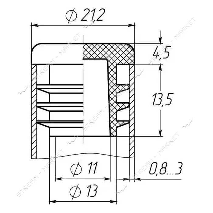ADVANTA Заглушка круглая для профильной трубы D21.2мм плоская