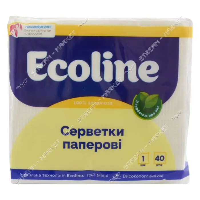Салфетки столовые Eco-Line однослойные 40шт белые