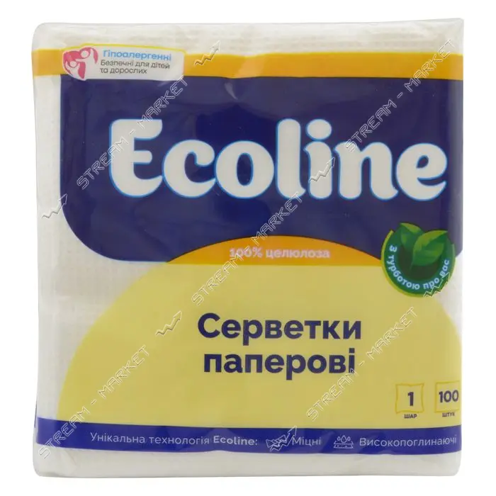 Салфетки столовые Eco-Line однослойные 100шт белые                                                  