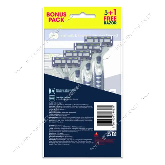 Станки для бритья Dorco PACE4 мужские 4 лезвия 4шт                                                  