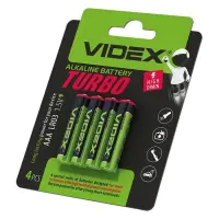 Батарейка VidexTurbo лужна AA/LR6 пальчик 4шт блістер                                               