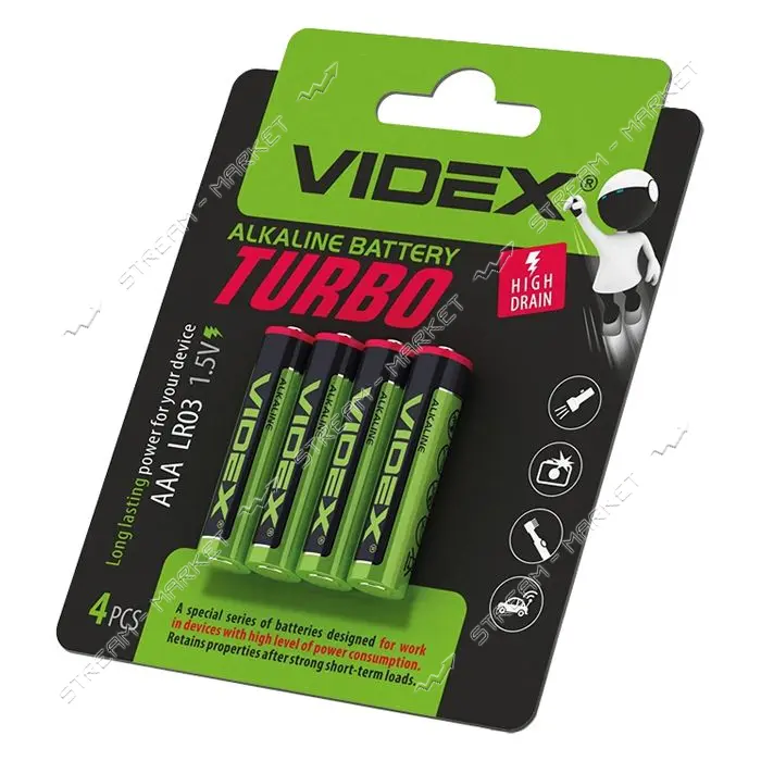 Батарейка VidexTurbo щелочная AA/LR6 пальчик 4шт блистер