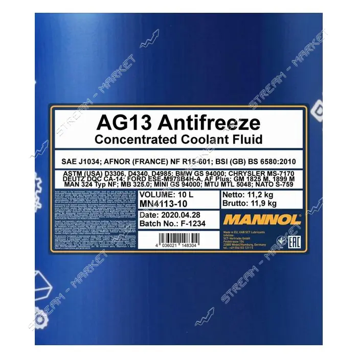 Концентрат антифриза Mannol MN Antifreeze AG 13 Hightec 10л зеленый